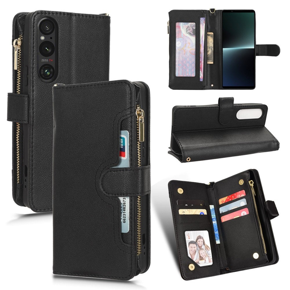 Sony Xperia 1 V Zipper Multi Lederhülle Multi-slot schwarz