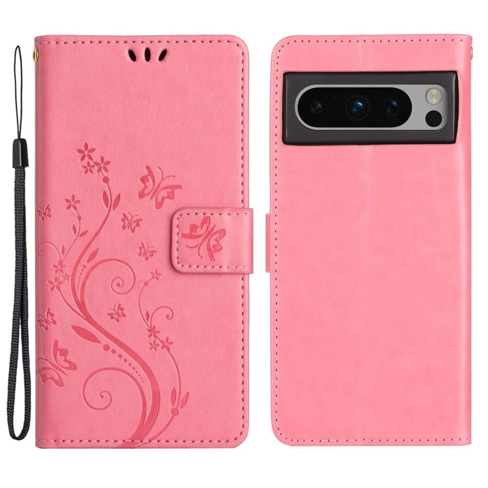 Google Pixel 8 Pro Handyhülle mit Schmetterlingsmuster, Rosa