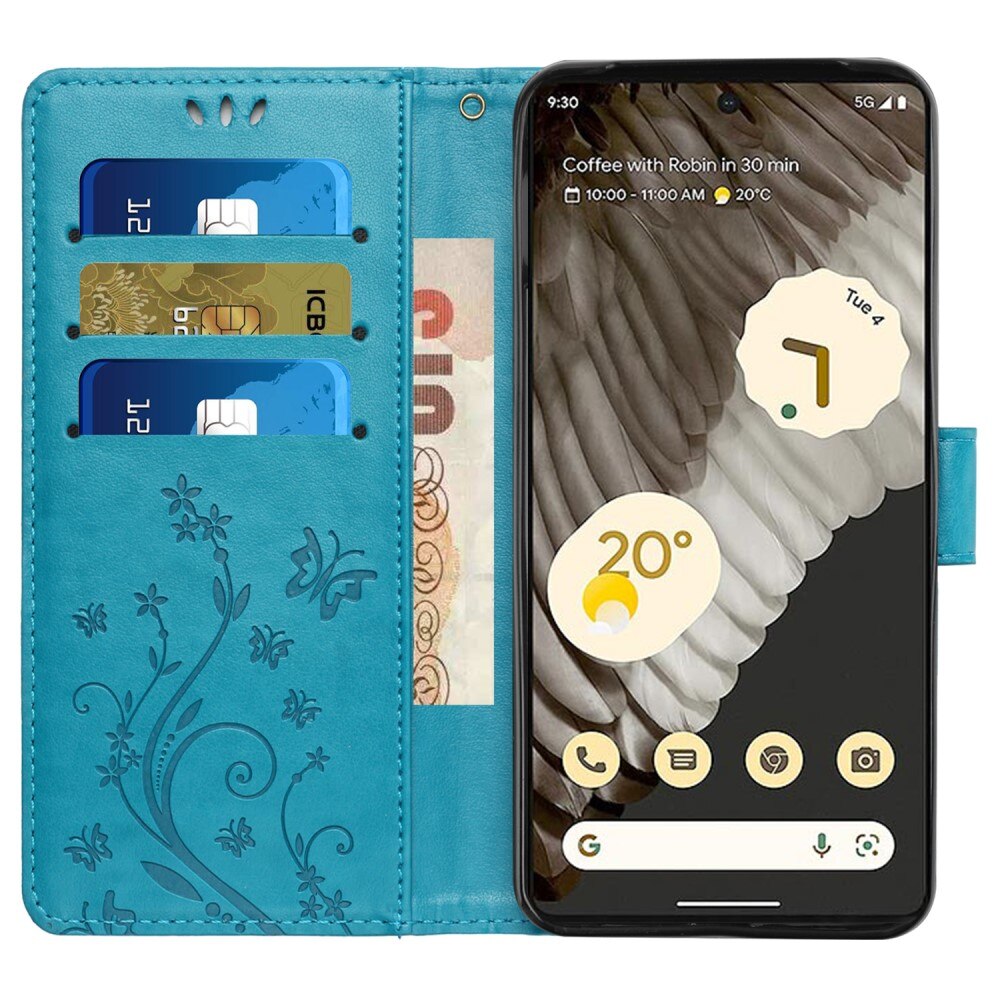 Google Pixel 8 Pro Handyhülle mit Schmetterlingsmuster, Blau