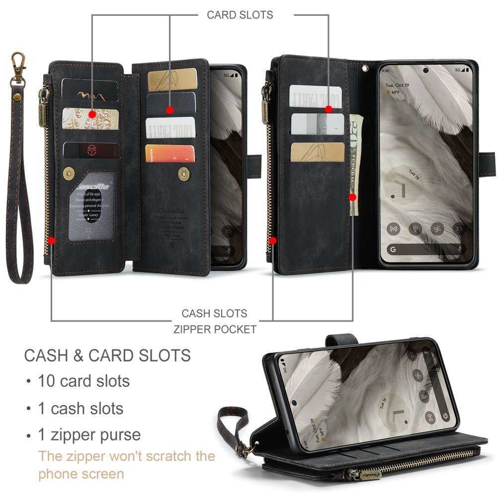 Zipper Portemonnaie-Hülle Google Pixel 8 Schwarz