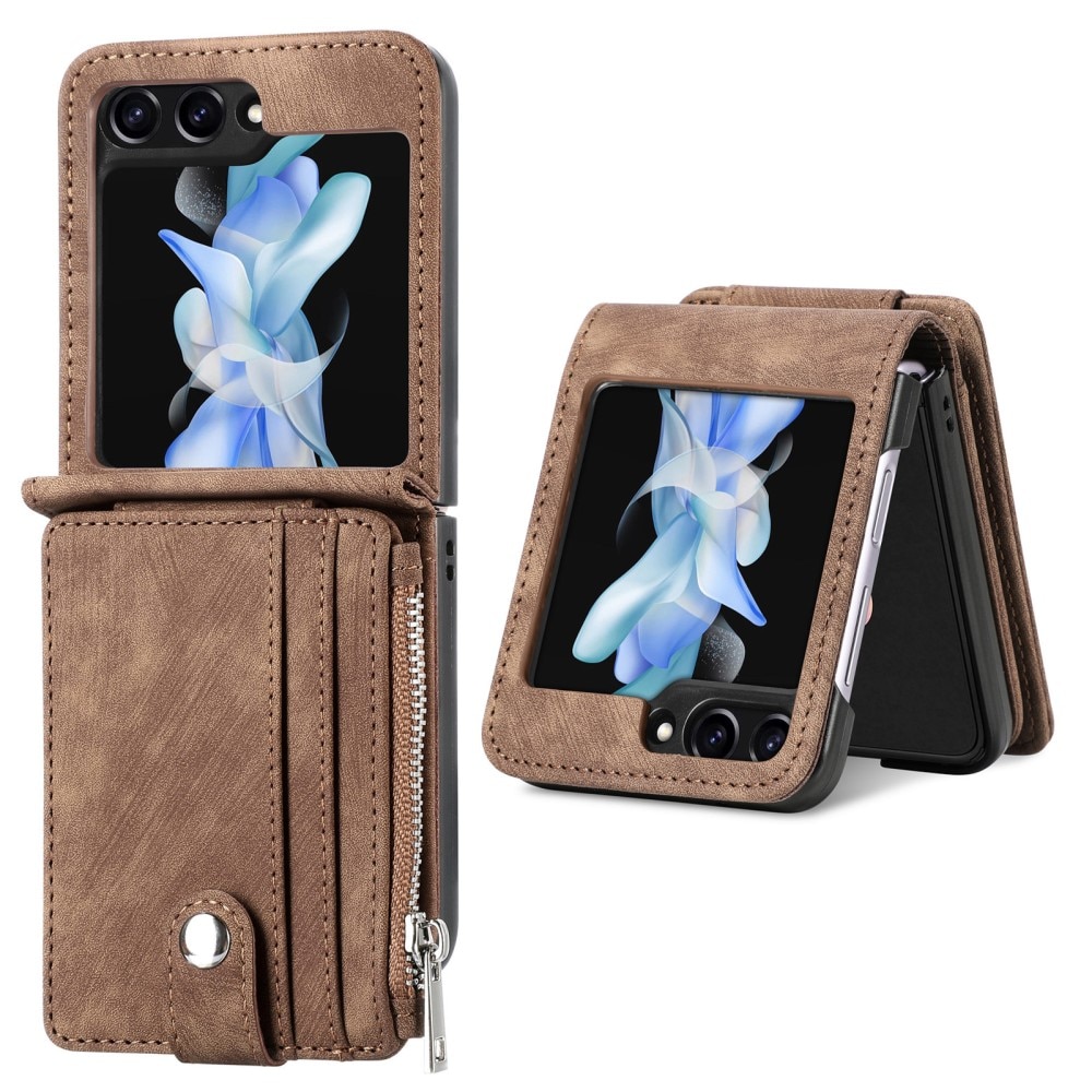 Samsung Galaxy Z Flip 5 Zipper Handytasche Multi-slot braun