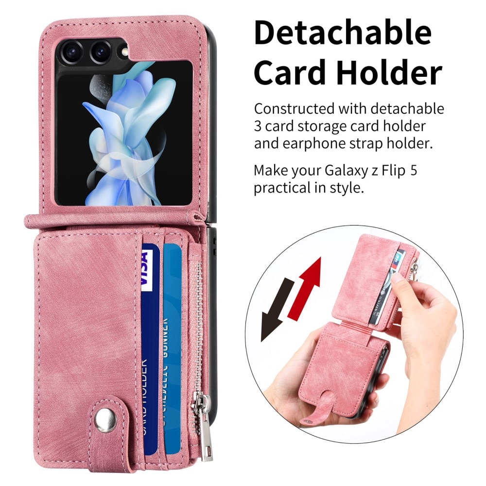 Samsung Galaxy Z Flip 5 Zipper Handytasche Multi-slot rosa