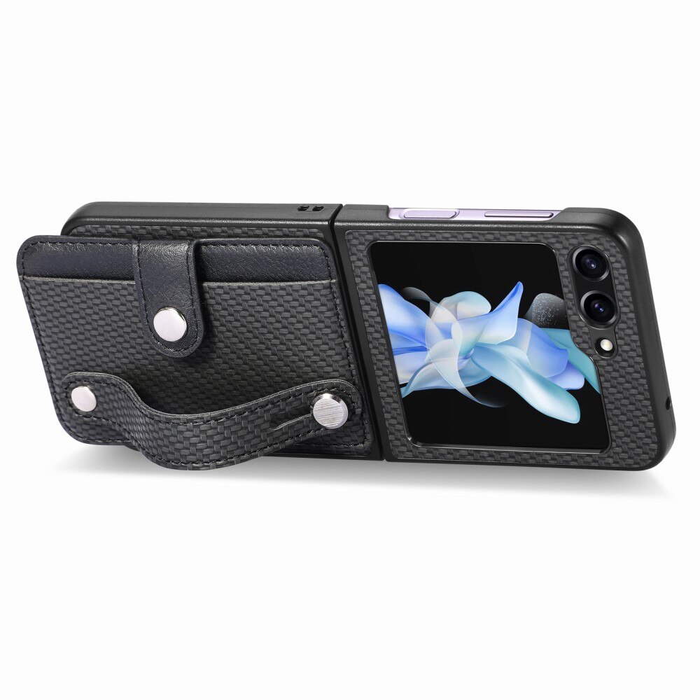 Samsung Galaxy Z Flip 5 Lederhülle mit Kartenhalter zum Finger Strap schwarz