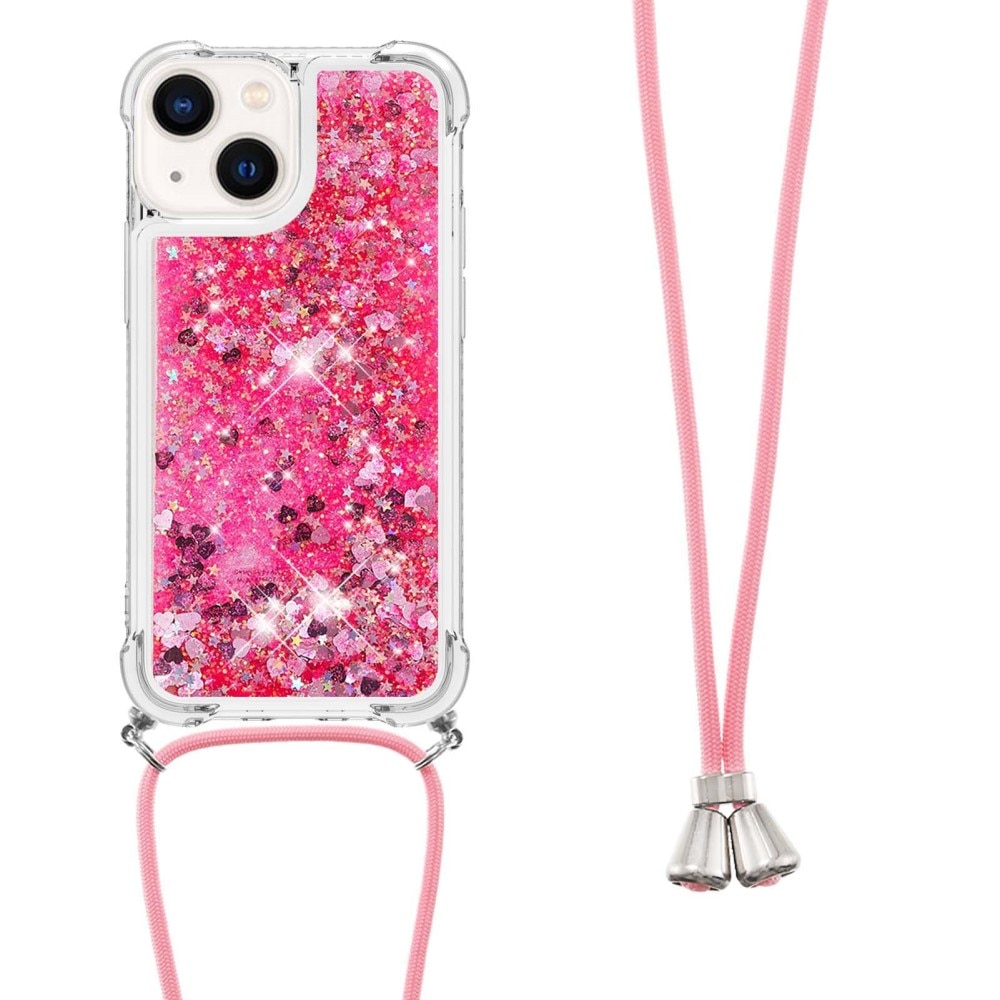 iPhone 15 Glitter Powder TPU Handyhülle zum umhängen rosa