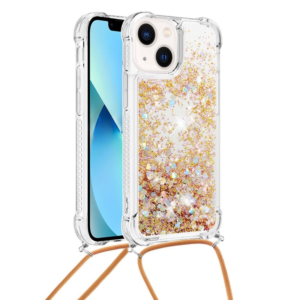 iPhone 15 Glitter Powder TPU Handyhülle zum umhängen gold