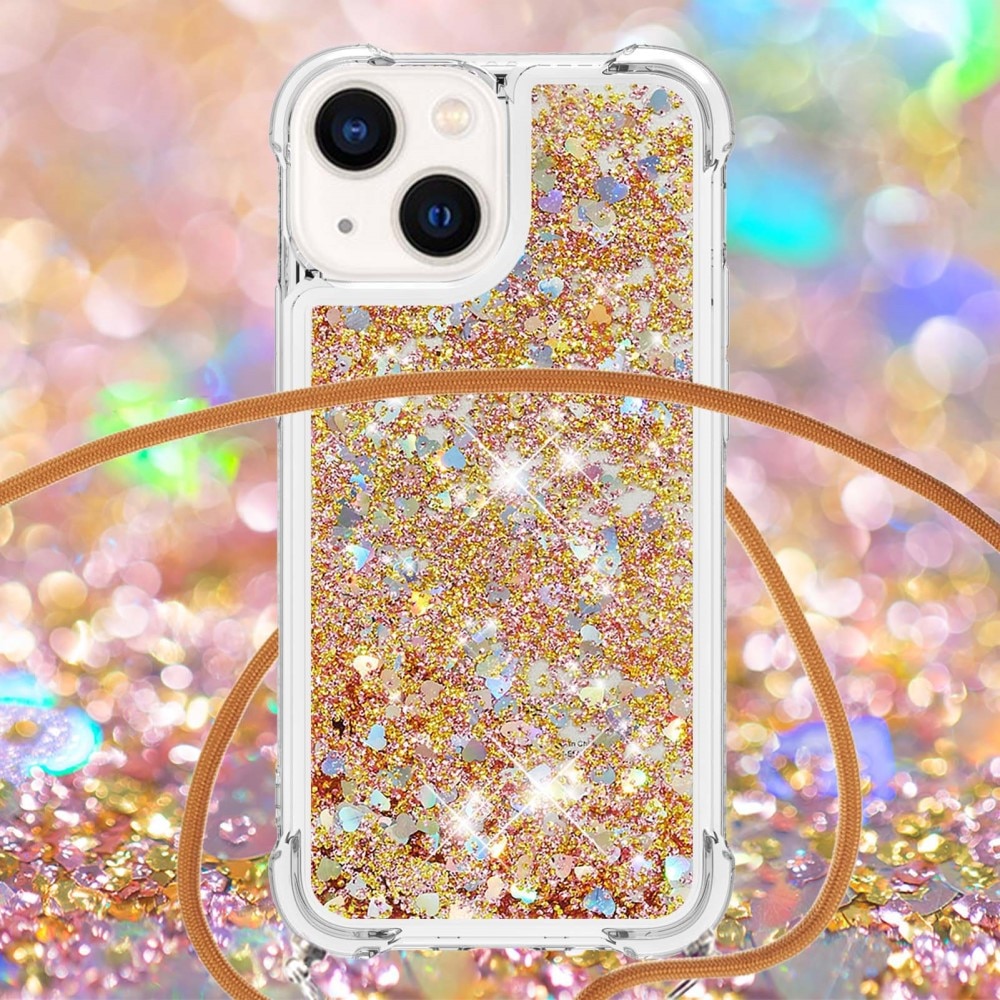 iPhone 15 Glitter Powder TPU Handyhülle zum umhängen gold