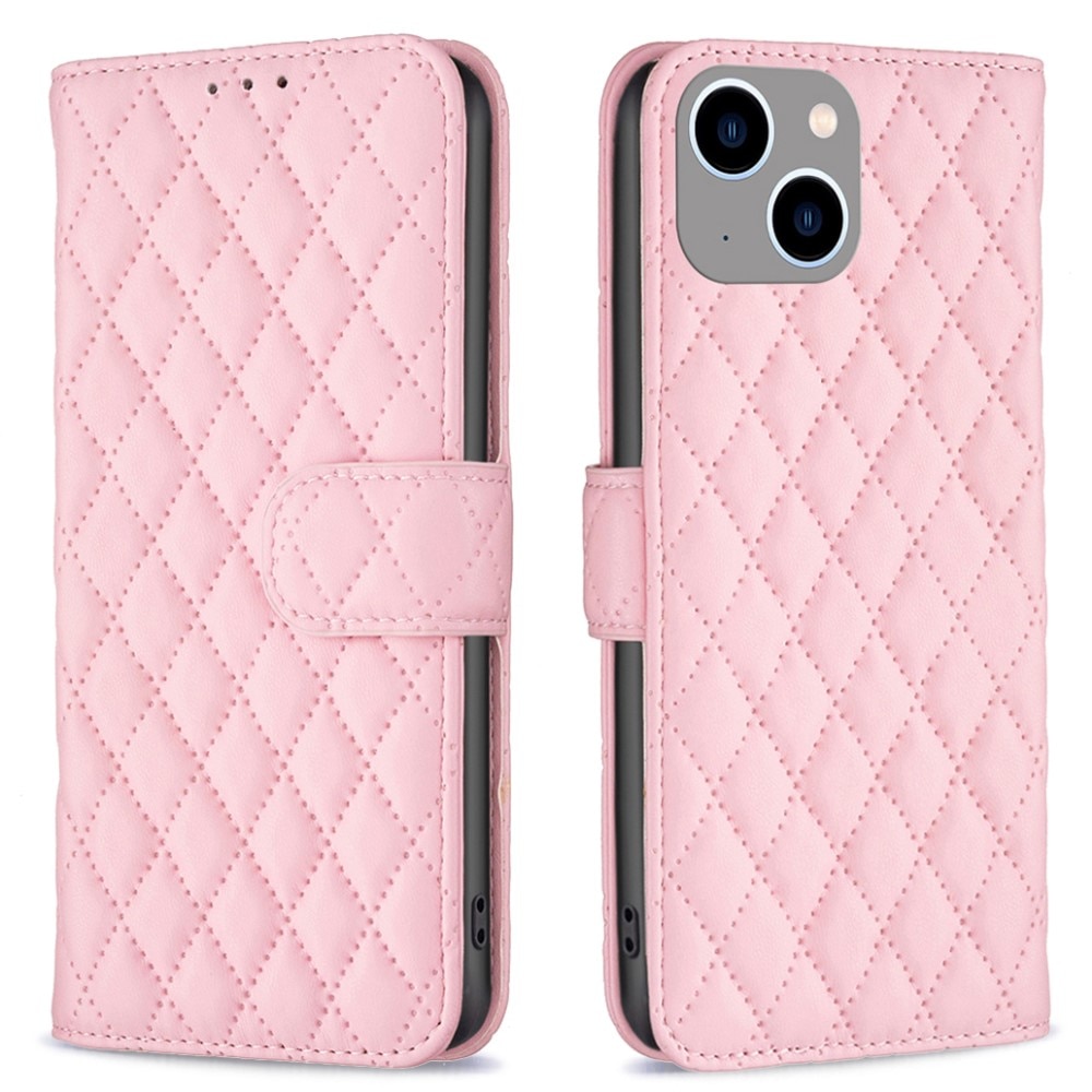 iPhone 15 Portemonnaie-Hülle Quilted rosa