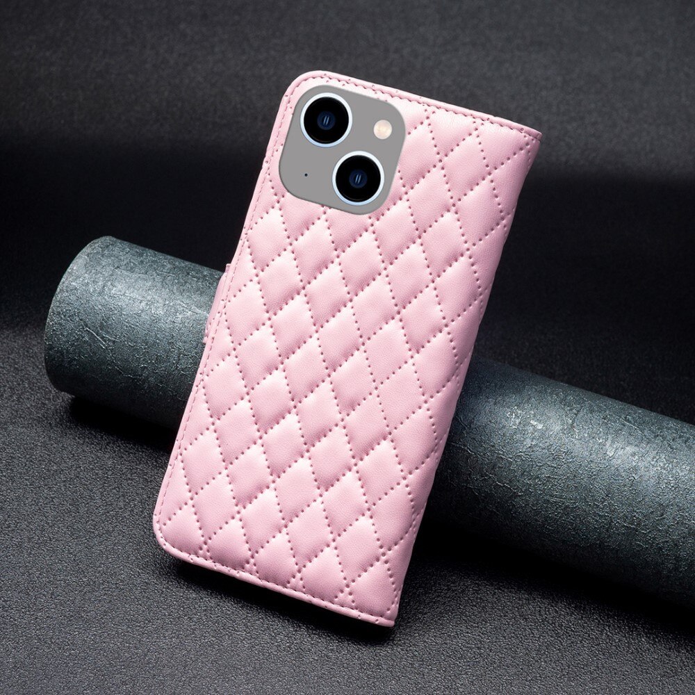 iPhone 15 Portemonnaie-Hülle Quilted rosa