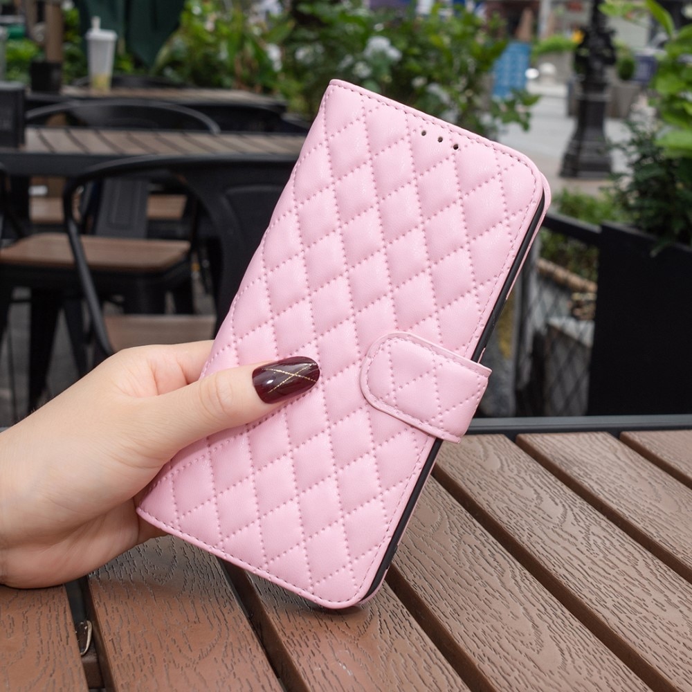 iPhone 15 Portemonnaie-Hülle Quilted rosa