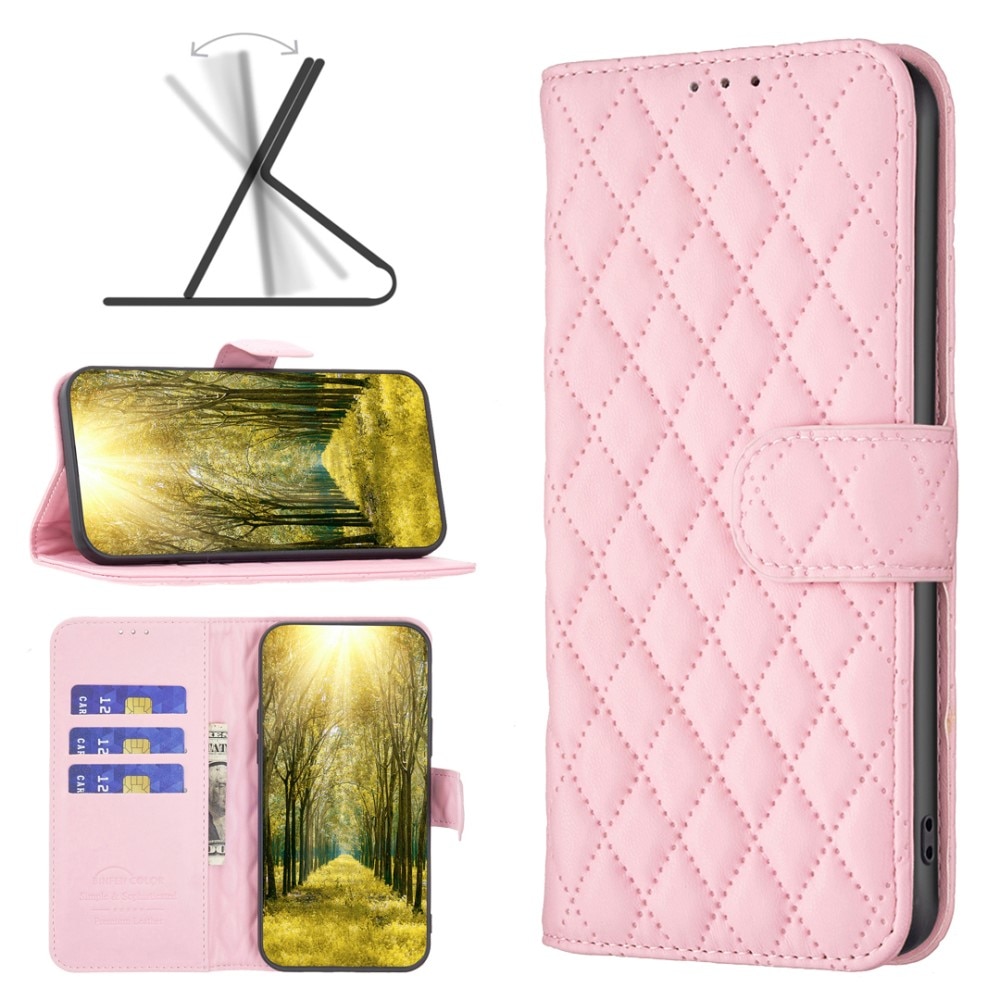 iPhone 15 Portemonnaie-Hülle Quilted rosa
