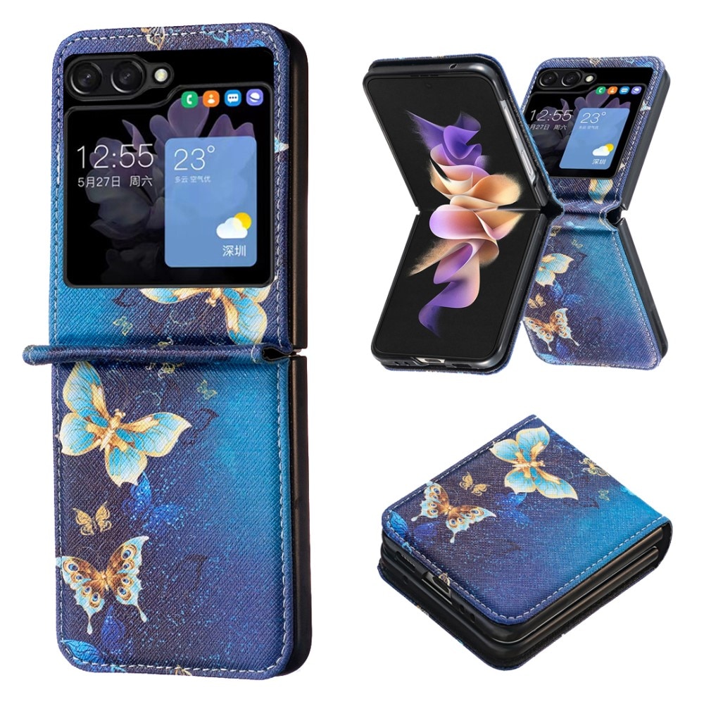 Samsung Galaxy Z Flip 5 Lederhülle Blue Butterflies