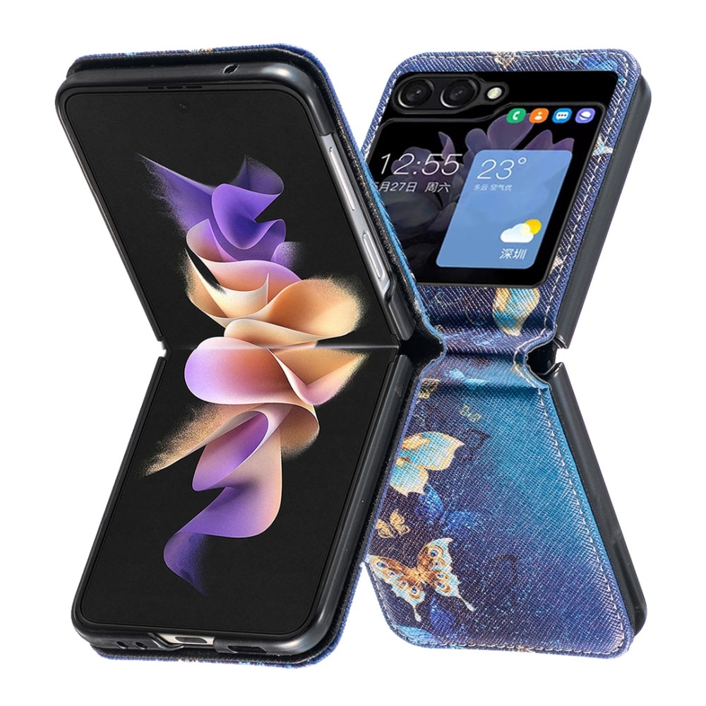 Samsung Galaxy Z Flip 5 Lederhülle Blue Butterflies