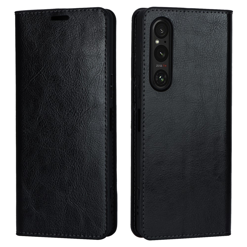 Sony Xperia 1 VI Handytasche aus Echtem Leder schwarz