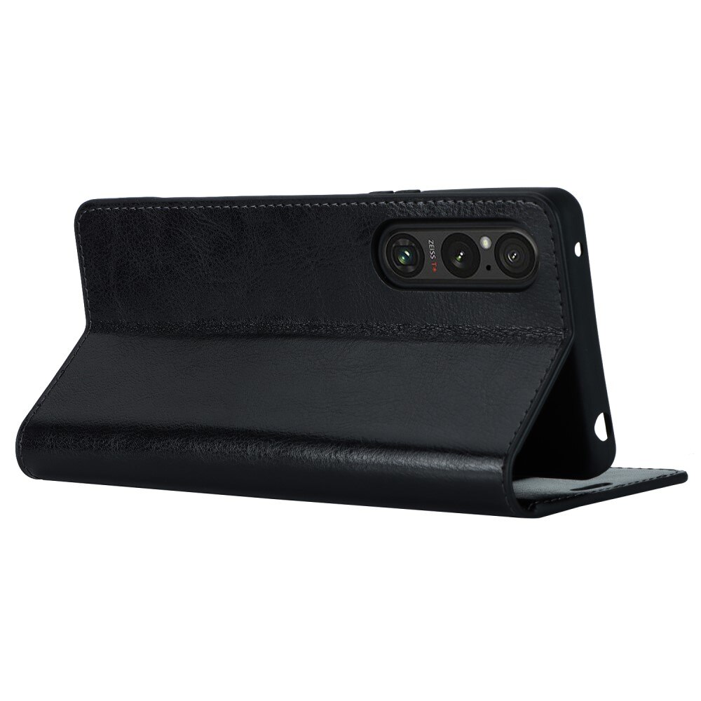 Sony Xperia 1 V Handytasche aus Echtem Leder schwarz