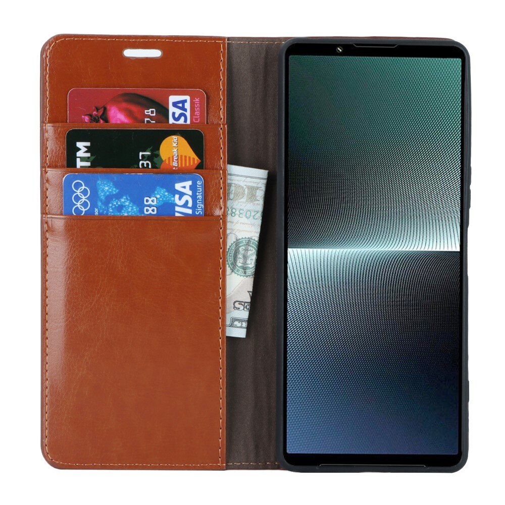 Sony Xperia 1 V Handytasche aus Echtem Leder Braun