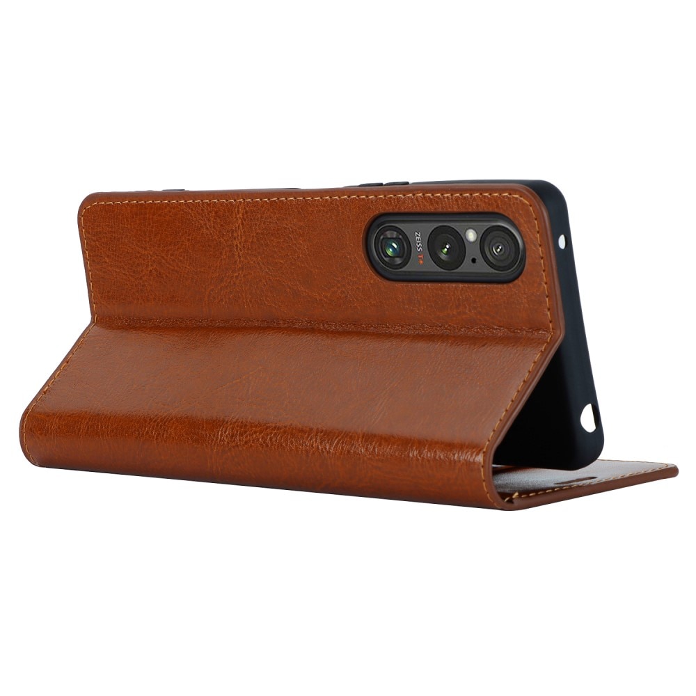 Sony Xperia 1 V Handytasche aus Echtem Leder Braun
