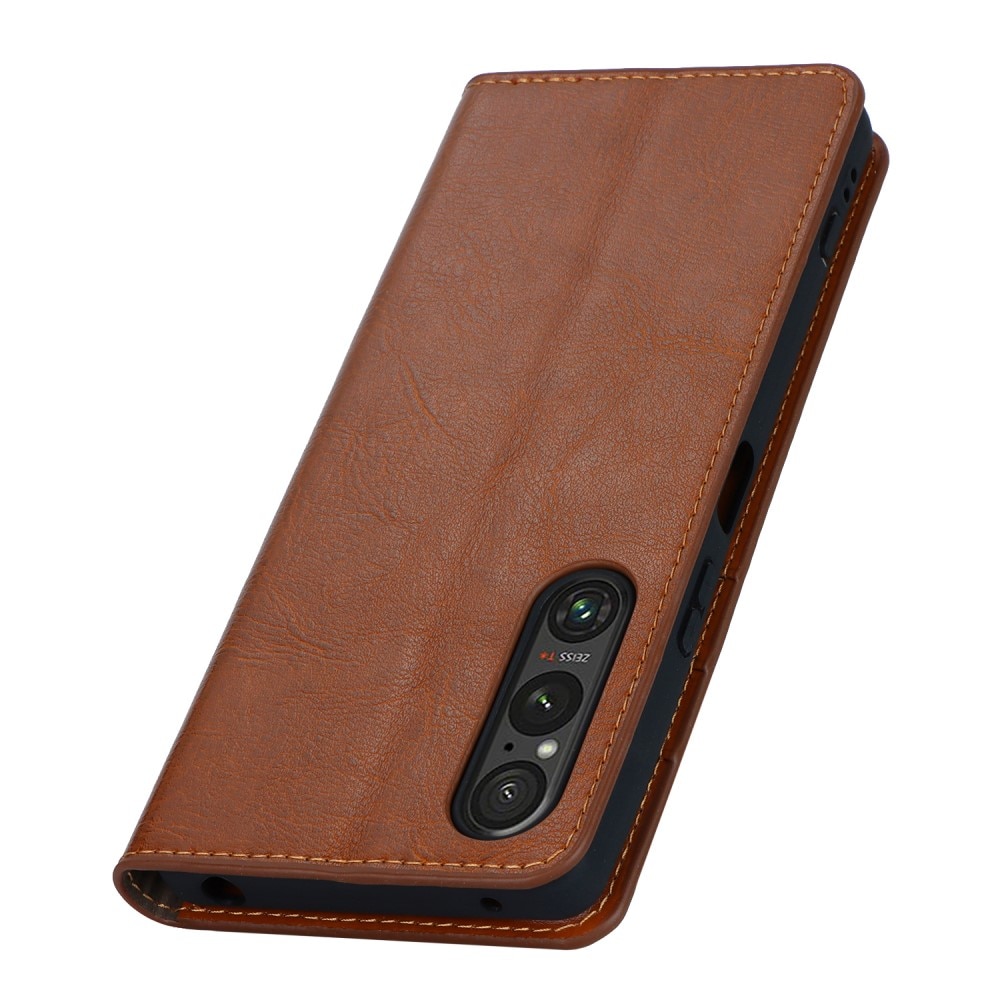Sony Xperia 1 V Handytasche aus Echtem Leder Braun