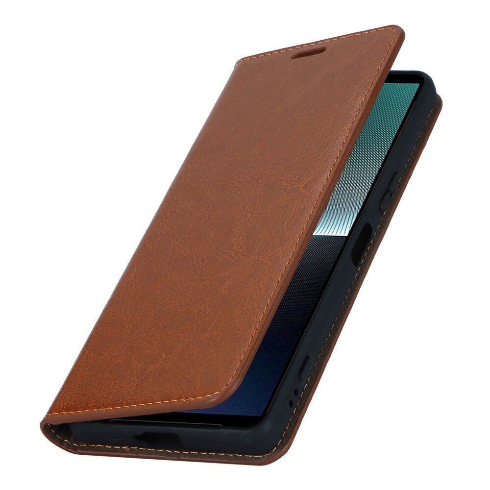 Sony Xperia 1 V Handytasche aus Echtem Leder Braun