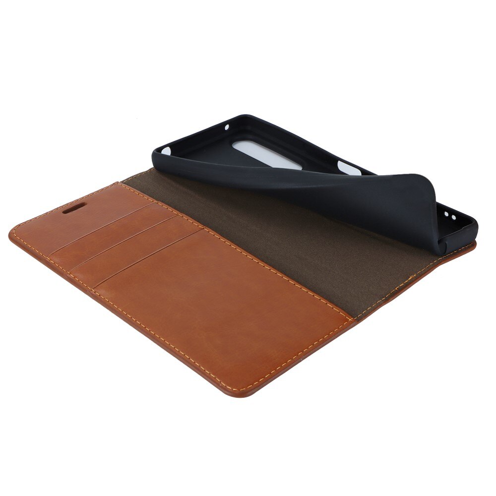 Sony Xperia 1 V Handytasche aus Echtem Leder Braun