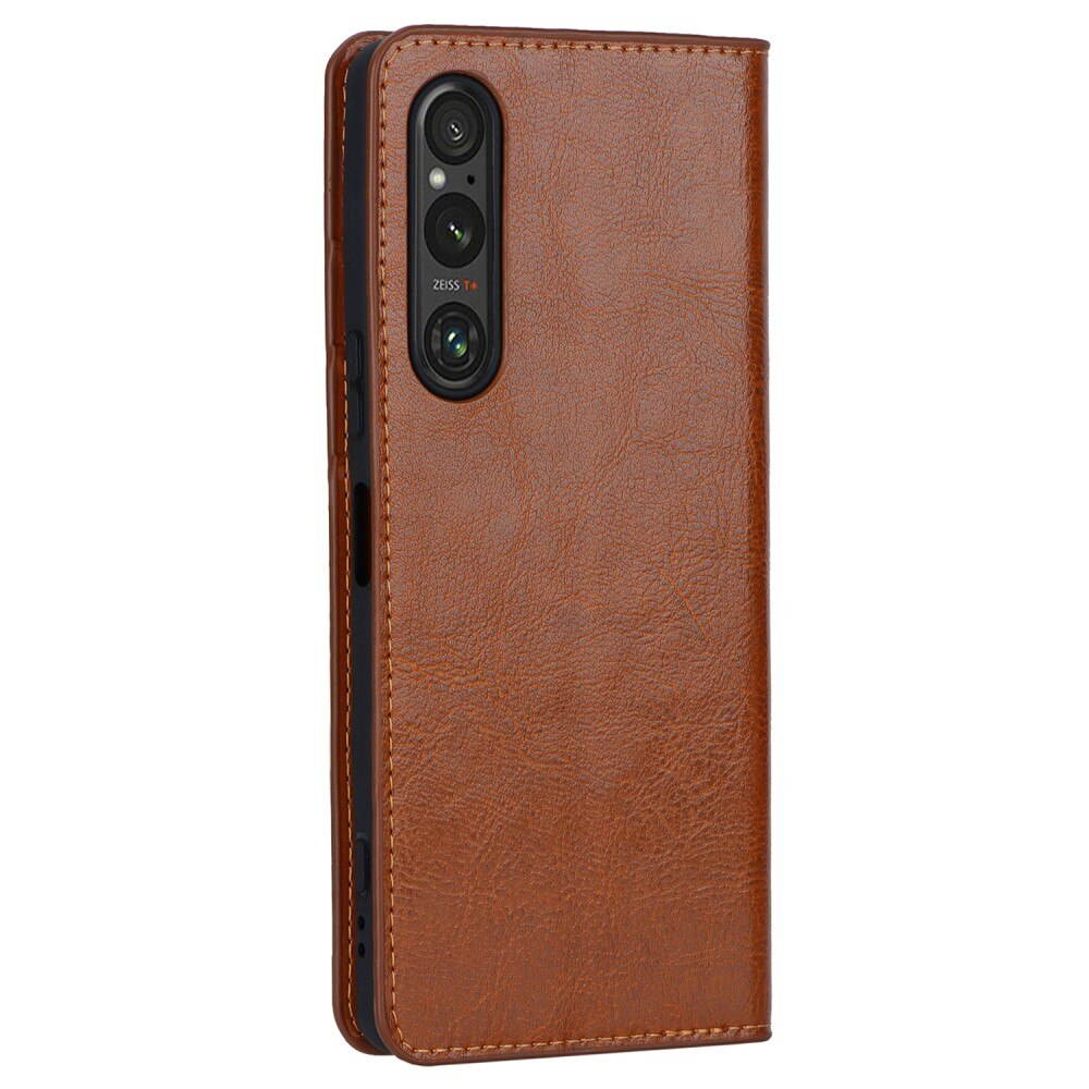 Sony Xperia 1 V Handytasche aus Echtem Leder Braun