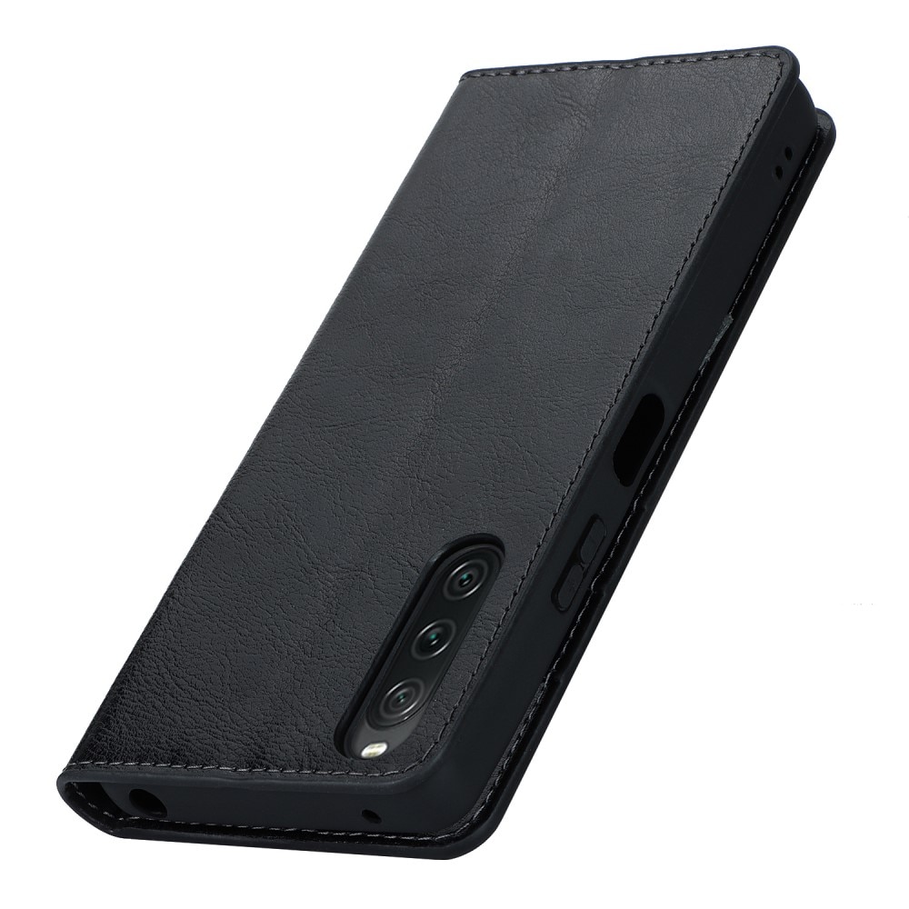Sony Xperia 10 V Handytasche aus Echtem Leder schwarz