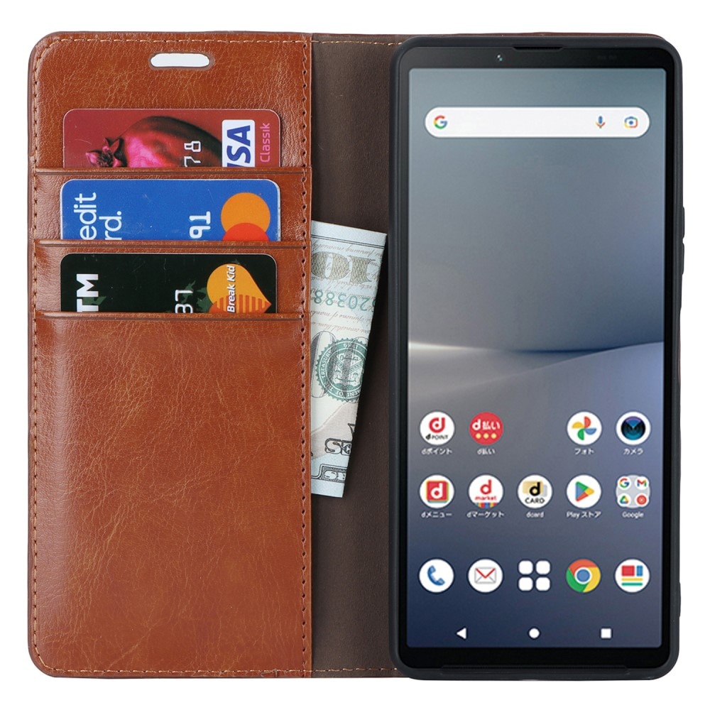 Sony Xperia 10 V Handytasche aus Echtem Leder braun