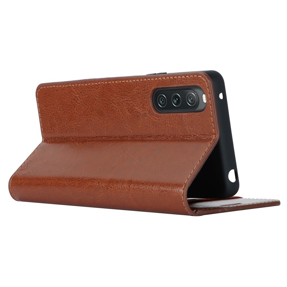 Sony Xperia 10 V Handytasche aus Echtem Leder Braun