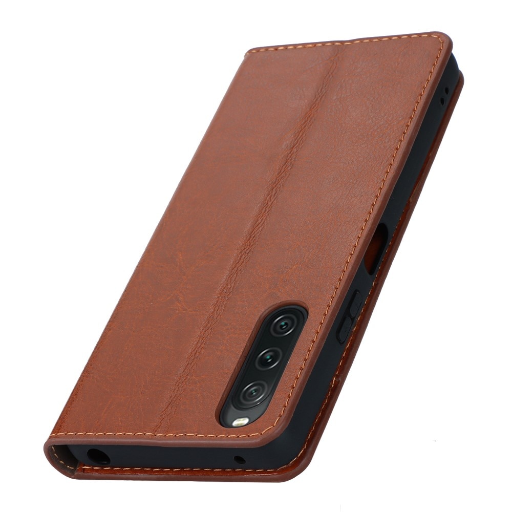 Sony Xperia 10 V Handytasche aus Echtem Leder Braun