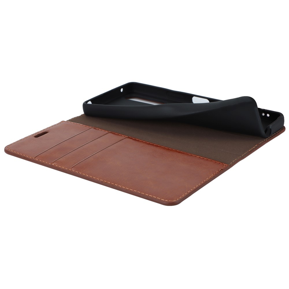 Sony Xperia 10 V Handytasche aus Echtem Leder Braun