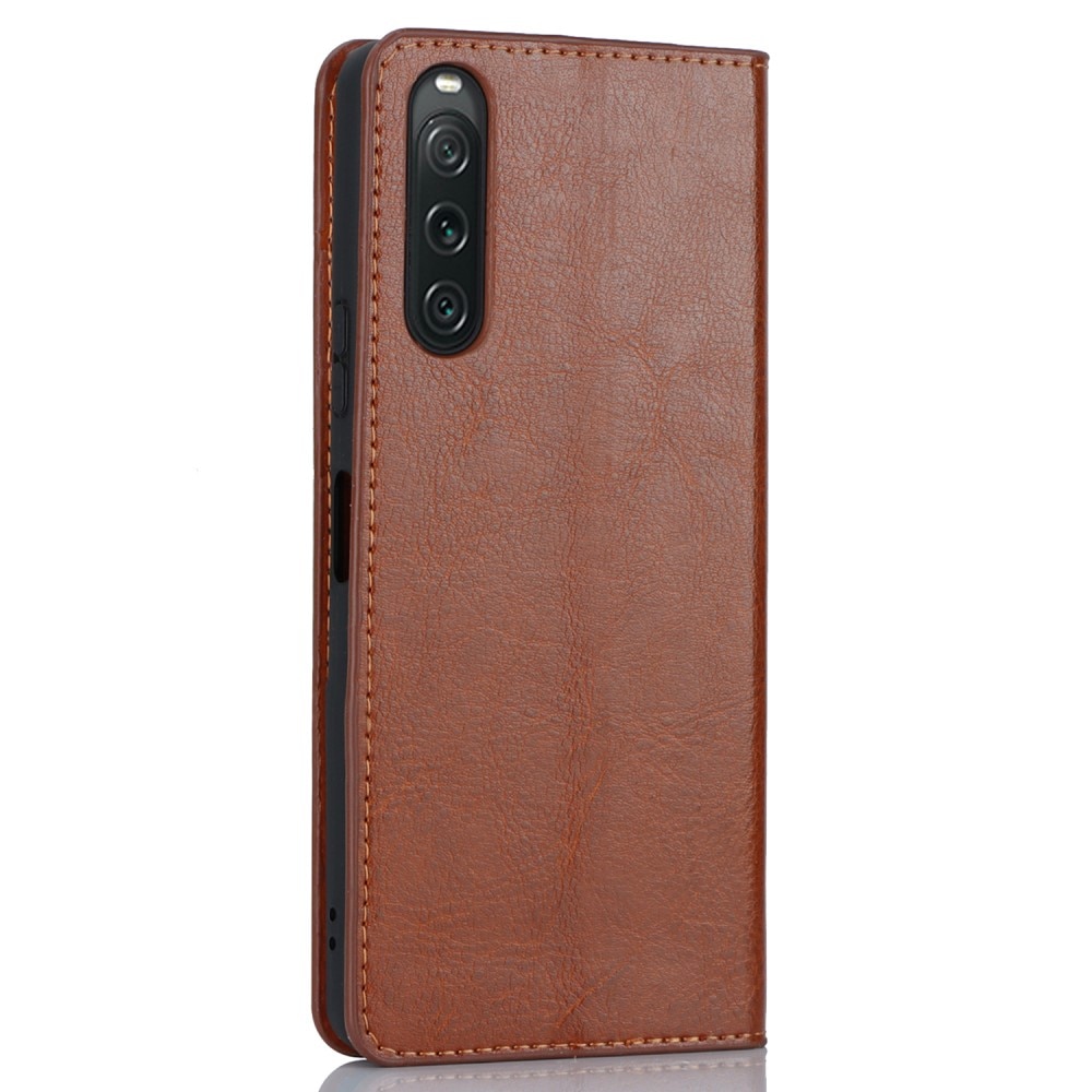 Sony Xperia 10 V Handytasche aus Echtem Leder Braun