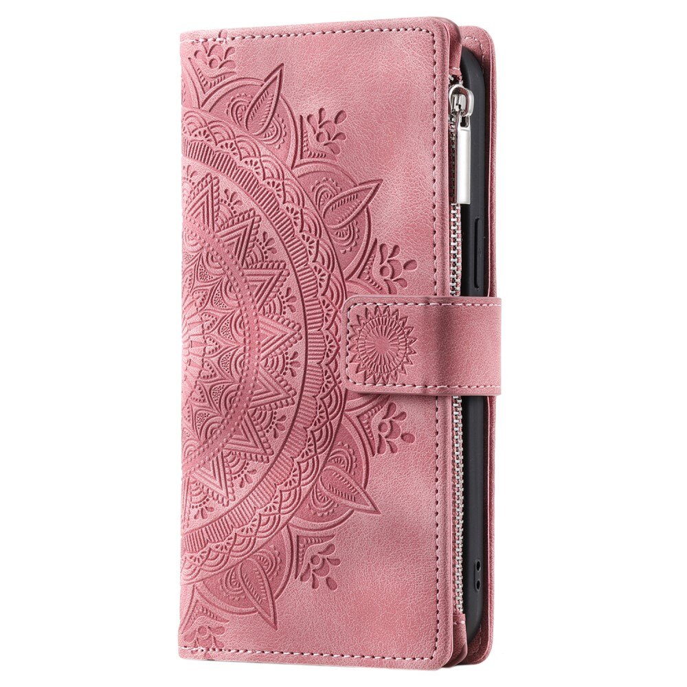 iPhone 15 Brieftasche Hülle Mandala, rosa