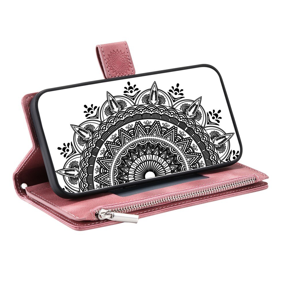 iPhone 15 Brieftasche Hülle Mandala, rosa