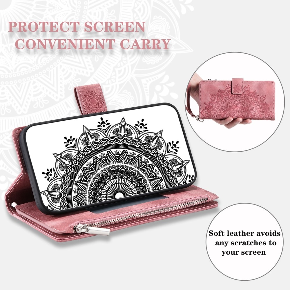 iPhone 15 Brieftasche Hülle Mandala, rosa