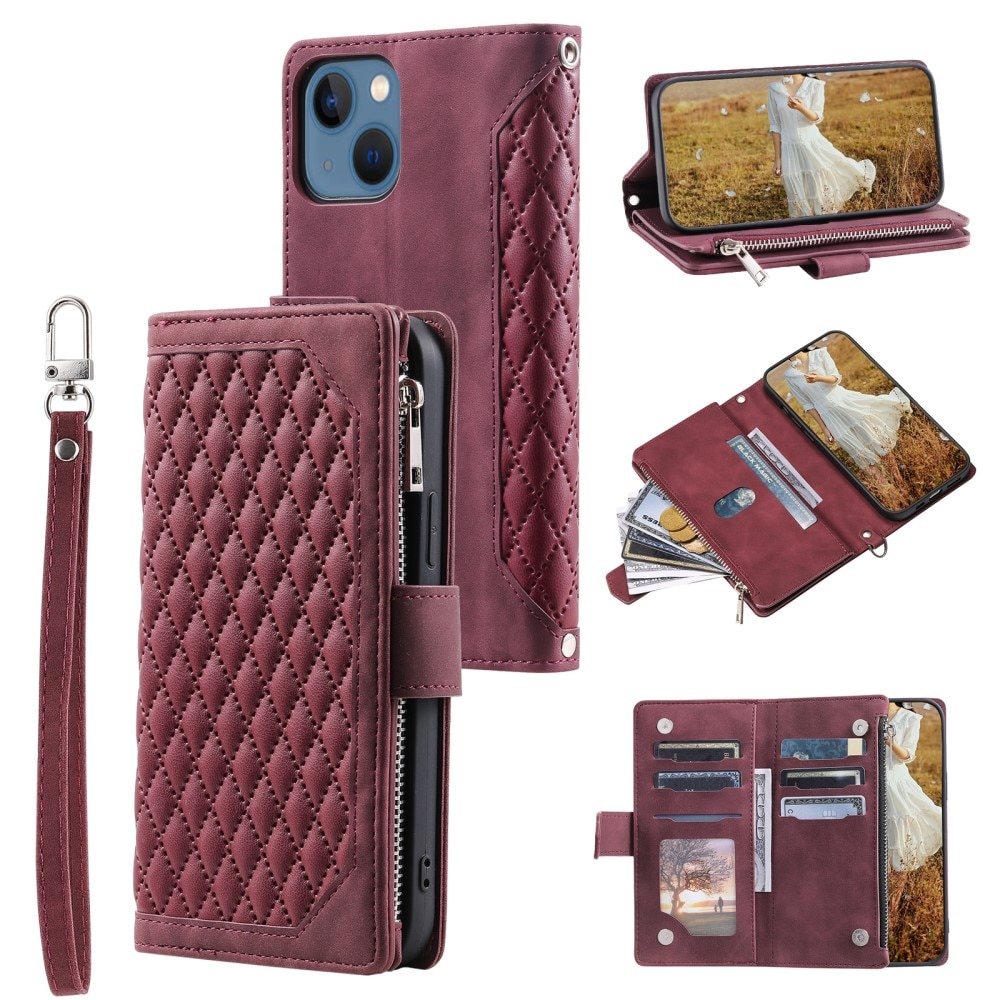iPhone 15 Brieftasche Hülle Quilted rot