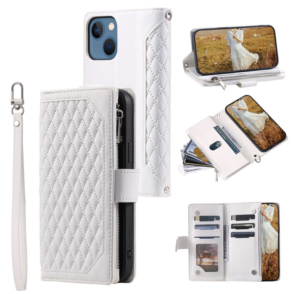 iPhone 15 Brieftasche Hülle Quilted Weiß