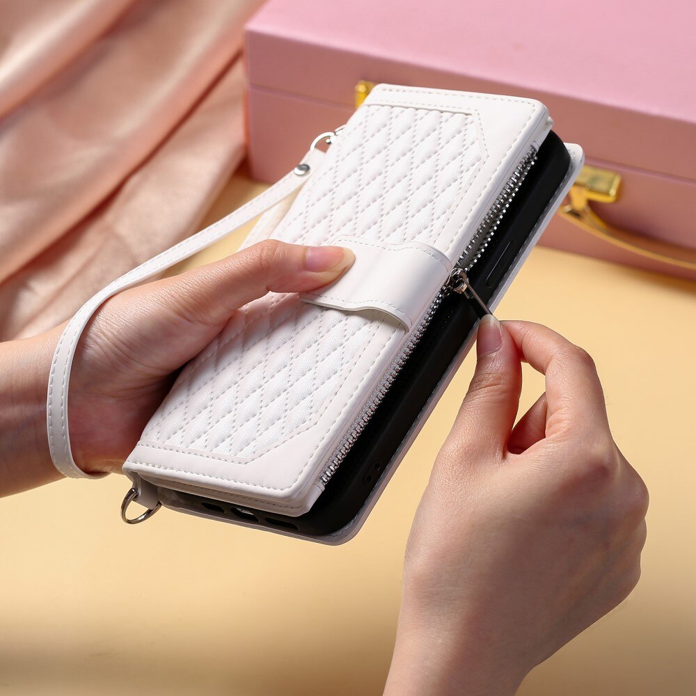 iPhone 15 Brieftasche Hülle Quilted Weiß