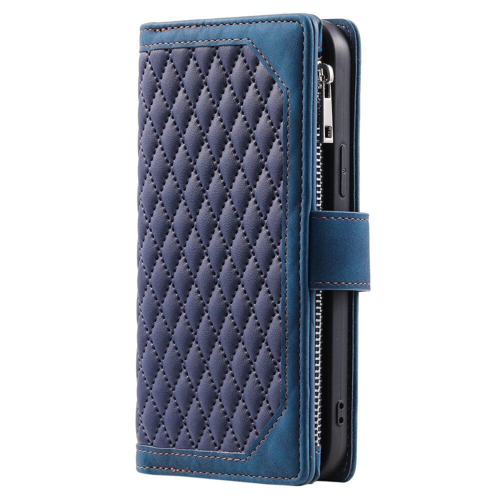 iPhone 15 Plus Brieftasche Hülle Quilted Blau