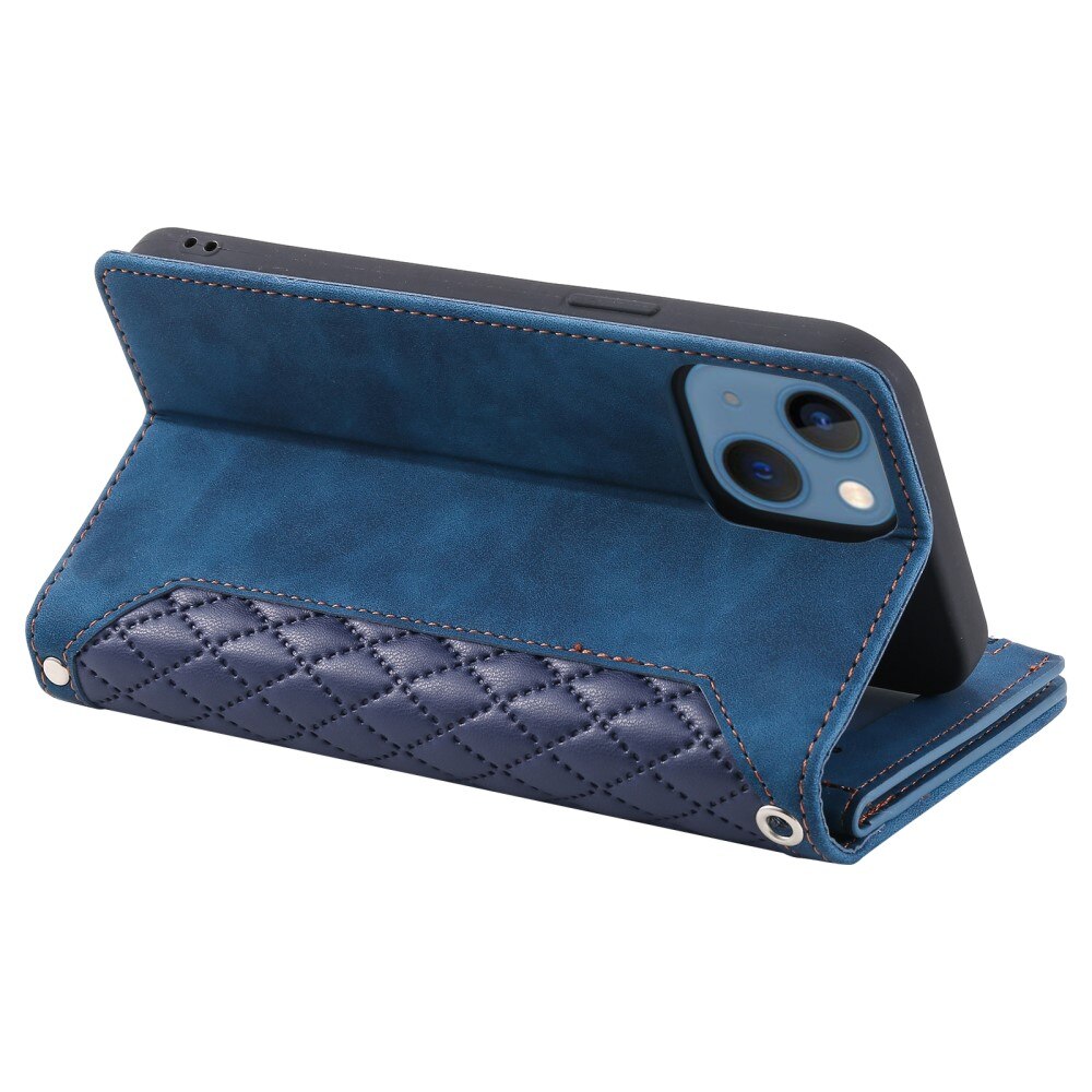 iPhone 15 Plus Brieftasche Hülle Quilted Blau