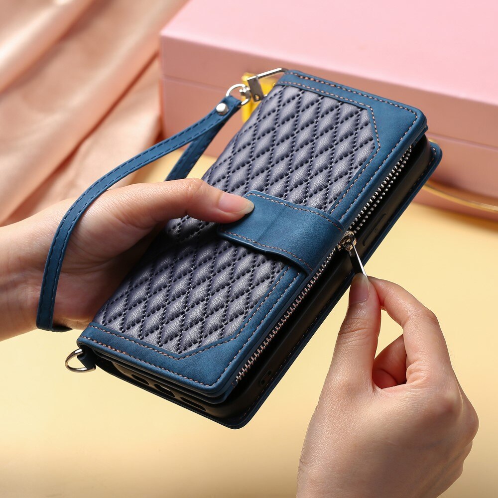 iPhone 15 Plus Brieftasche Hülle Quilted blau