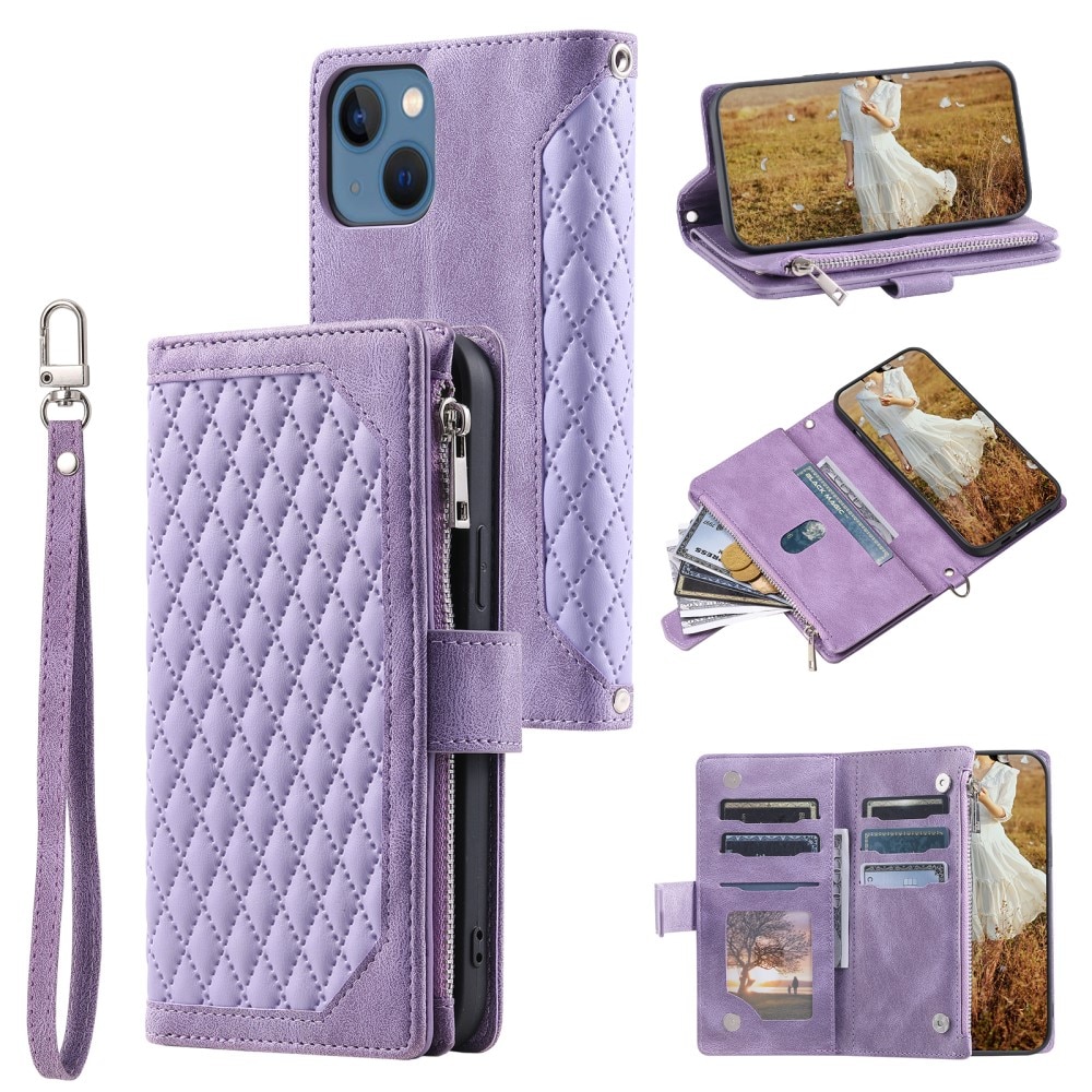 iPhone 15 Plus Brieftasche Hülle Quilted Lila