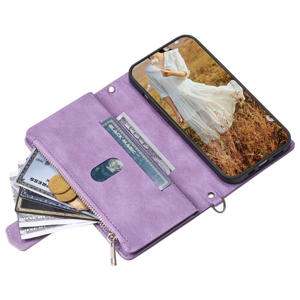 iPhone 15 Plus Brieftasche Hülle Quilted Lila