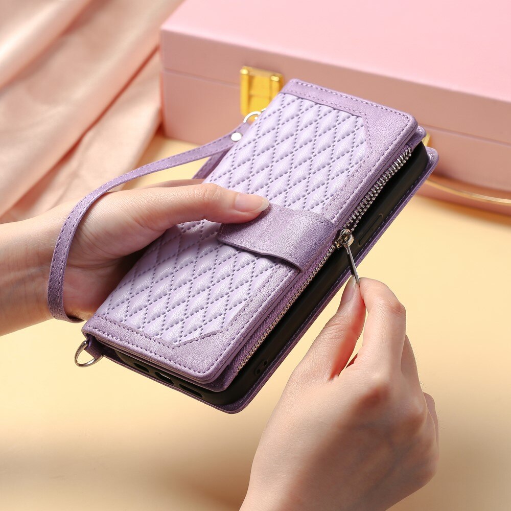 iPhone 15 Plus Brieftasche Hülle Quilted Lila