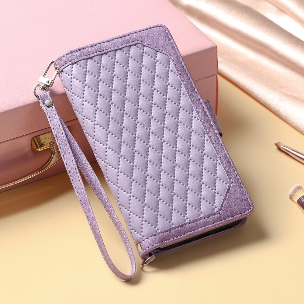 iPhone 15 Plus Brieftasche Hülle Quilted Lila