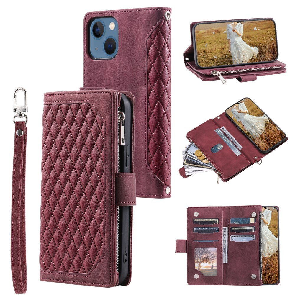 iPhone 15 Plus Brieftasche Hülle Quilted Weiß