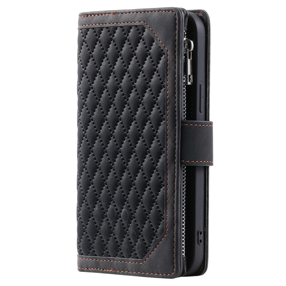 iPhone 15 Plus Brieftasche Hülle Quilted schwarz