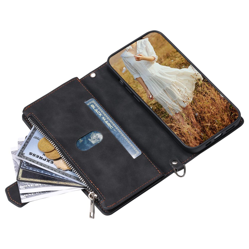 iPhone 15 Plus Brieftasche Hülle Quilted Schwarz