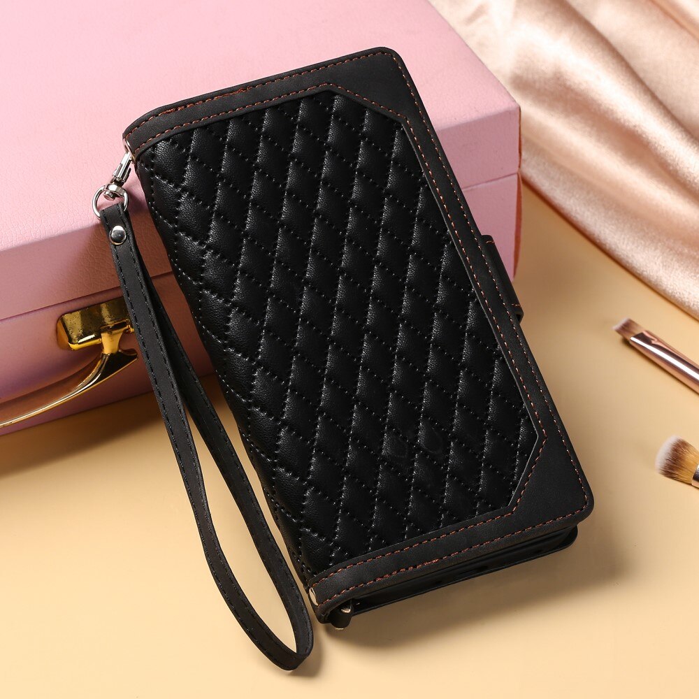 iPhone 15 Plus Brieftasche Hülle Quilted Schwarz
