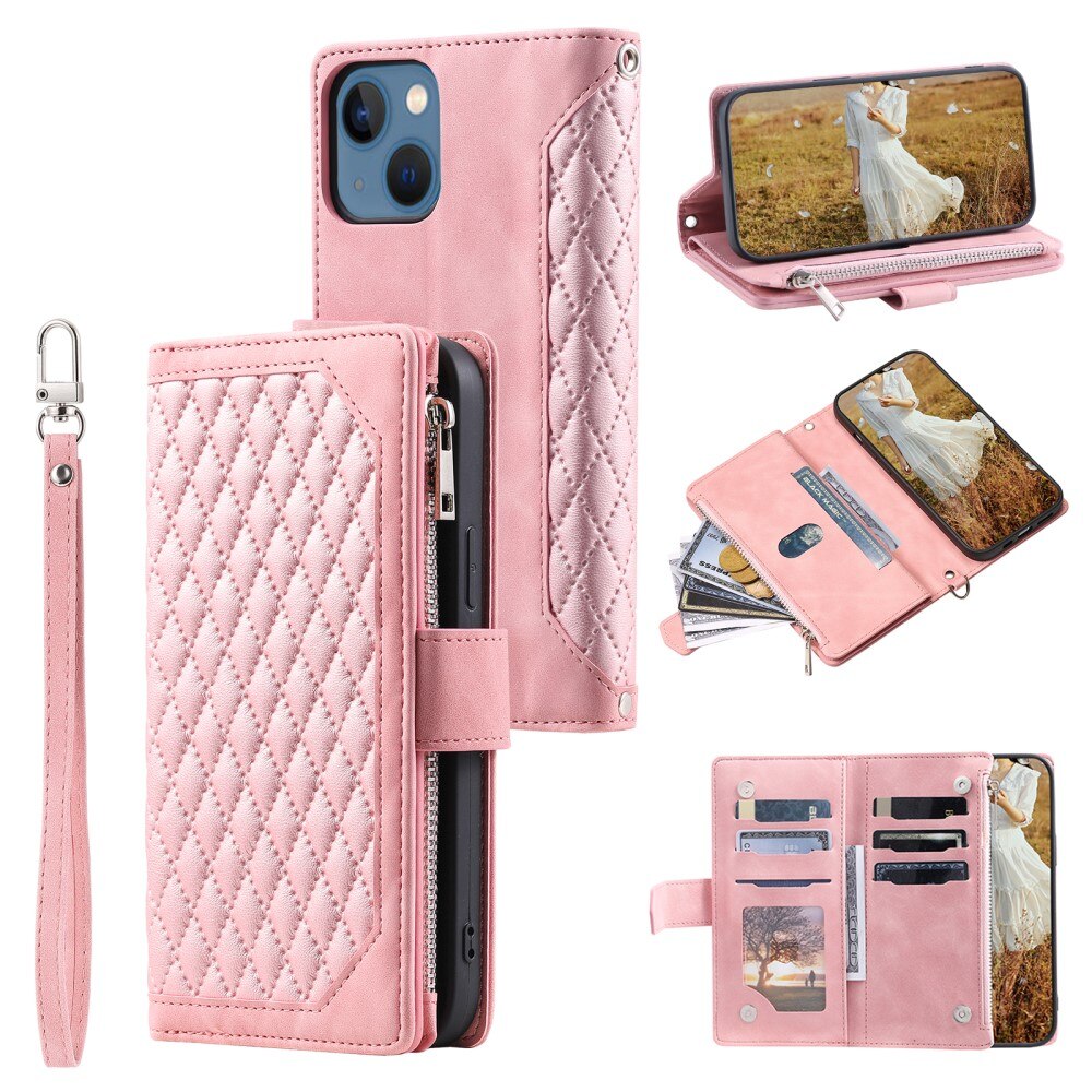 iPhone 15 Plus Brieftasche Hülle Quilted Schwarz