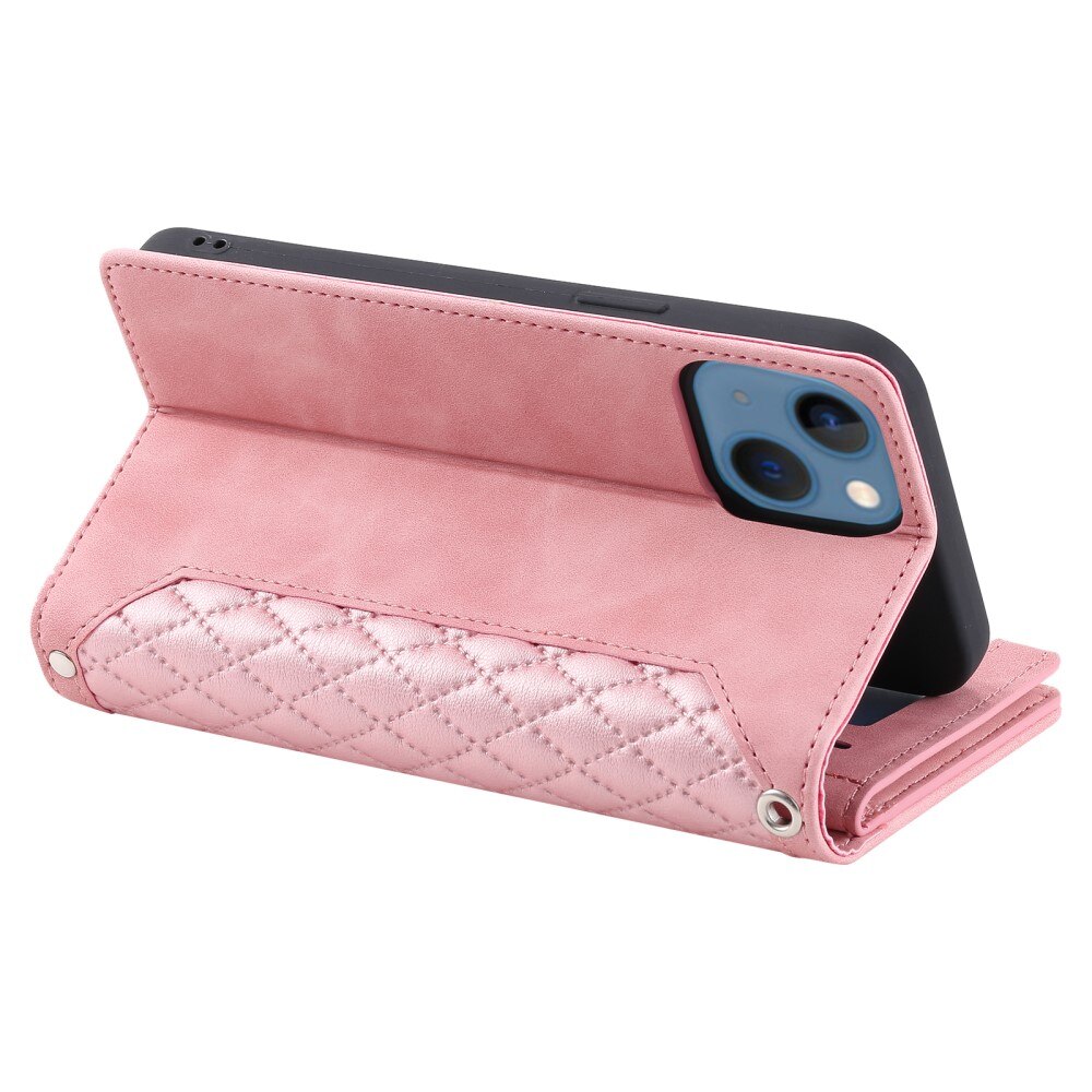 iPhone 15 Plus Brieftasche Hülle Quilted Schwarz