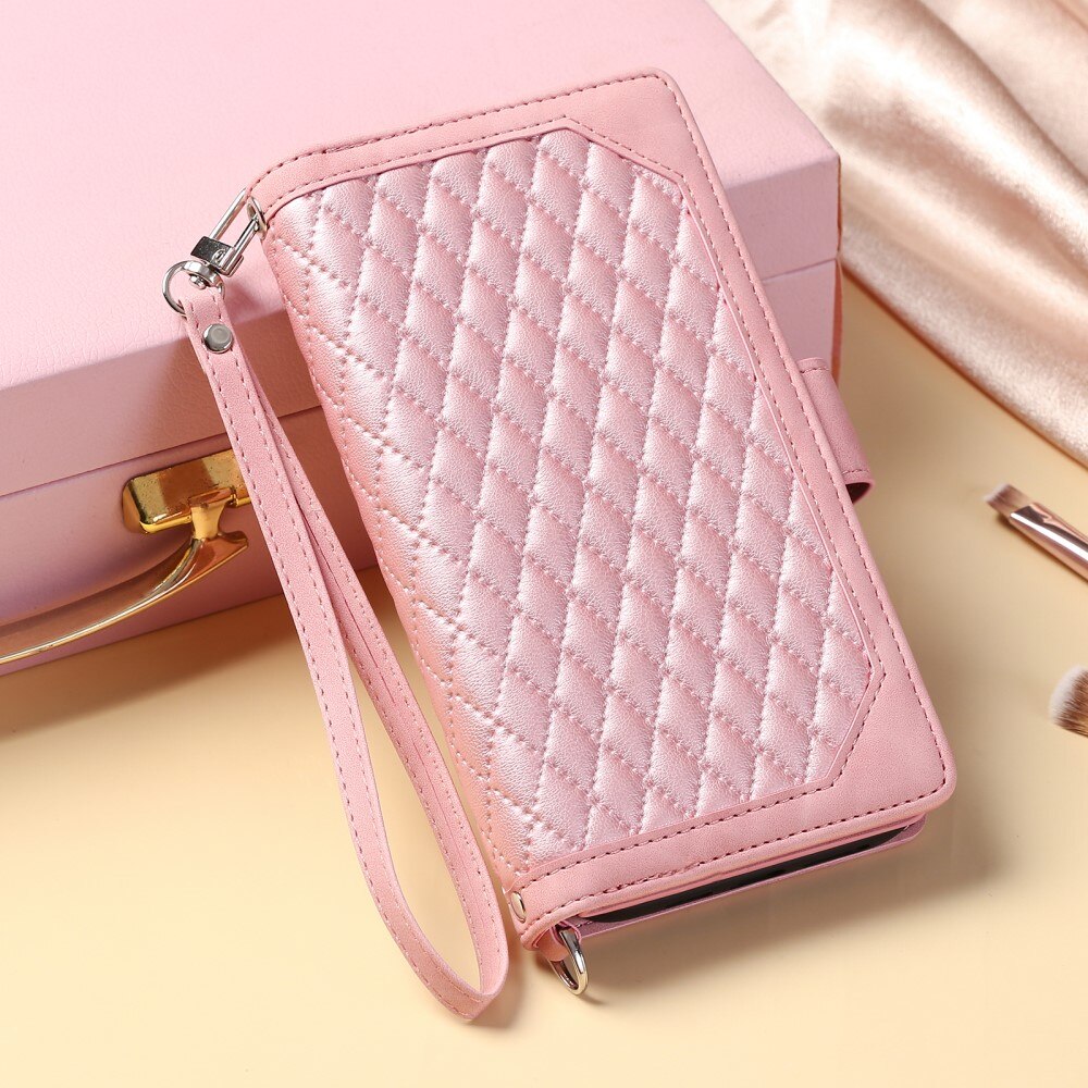 iPhone 15 Plus Brieftasche Hülle Quilted Schwarz